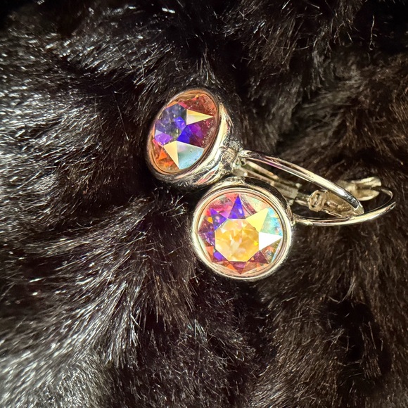Touchstone Crystal by Swarovski Aurora Borealis Pierced Drop Earrings NWOT - Picture 4 of 4